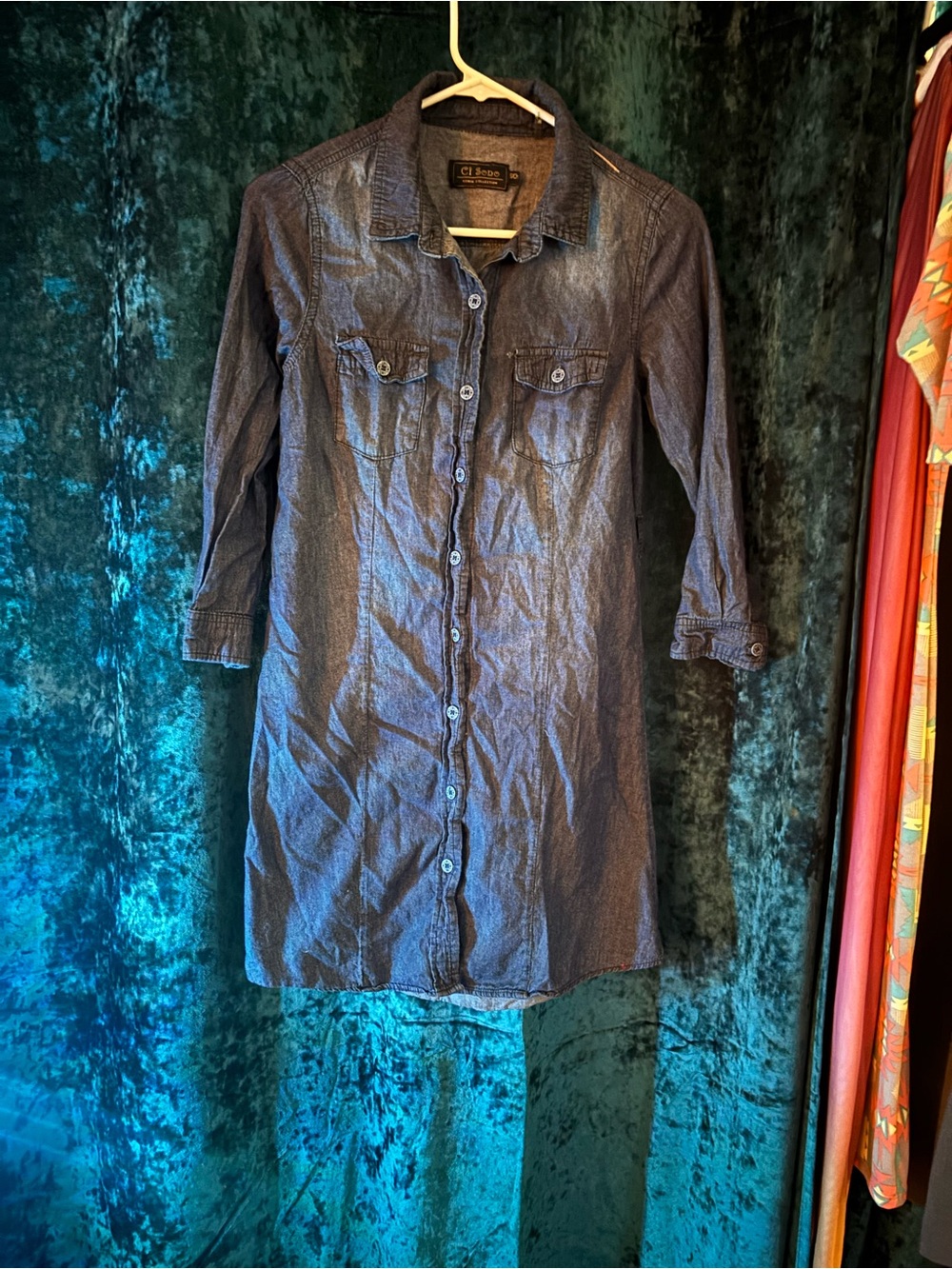 Ci Sono Navy Denim Shirt Label Detail